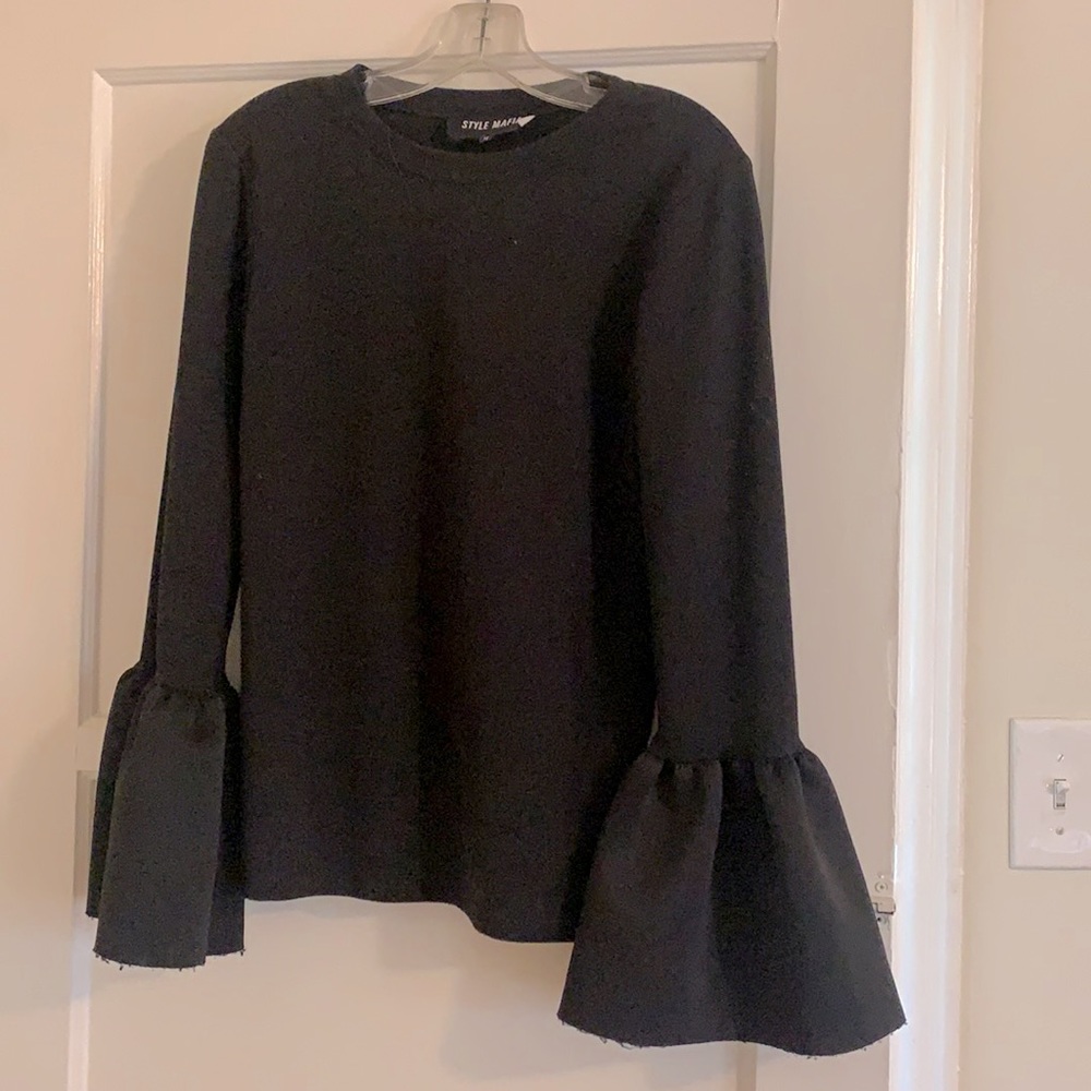 Black long bell sleeve top